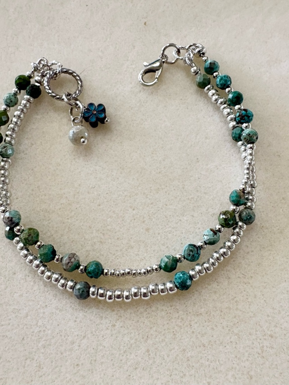 Silver & Turquoise Beaded Double-Strand Bracelet - Women Jewelry